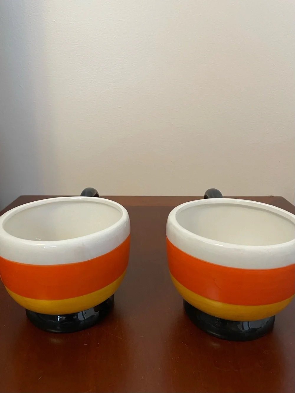 NIB JOHANNA PARKER SET OF 2 CANDY CORN MUGS Cups Halloween Holiday Tea Coffee